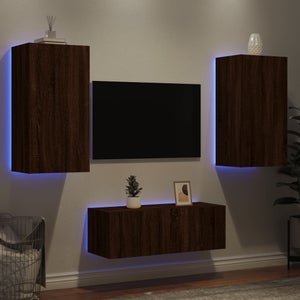Mobili TV a Muro con LED 4pz Grigio Cemento Legno Multistrato 3216643