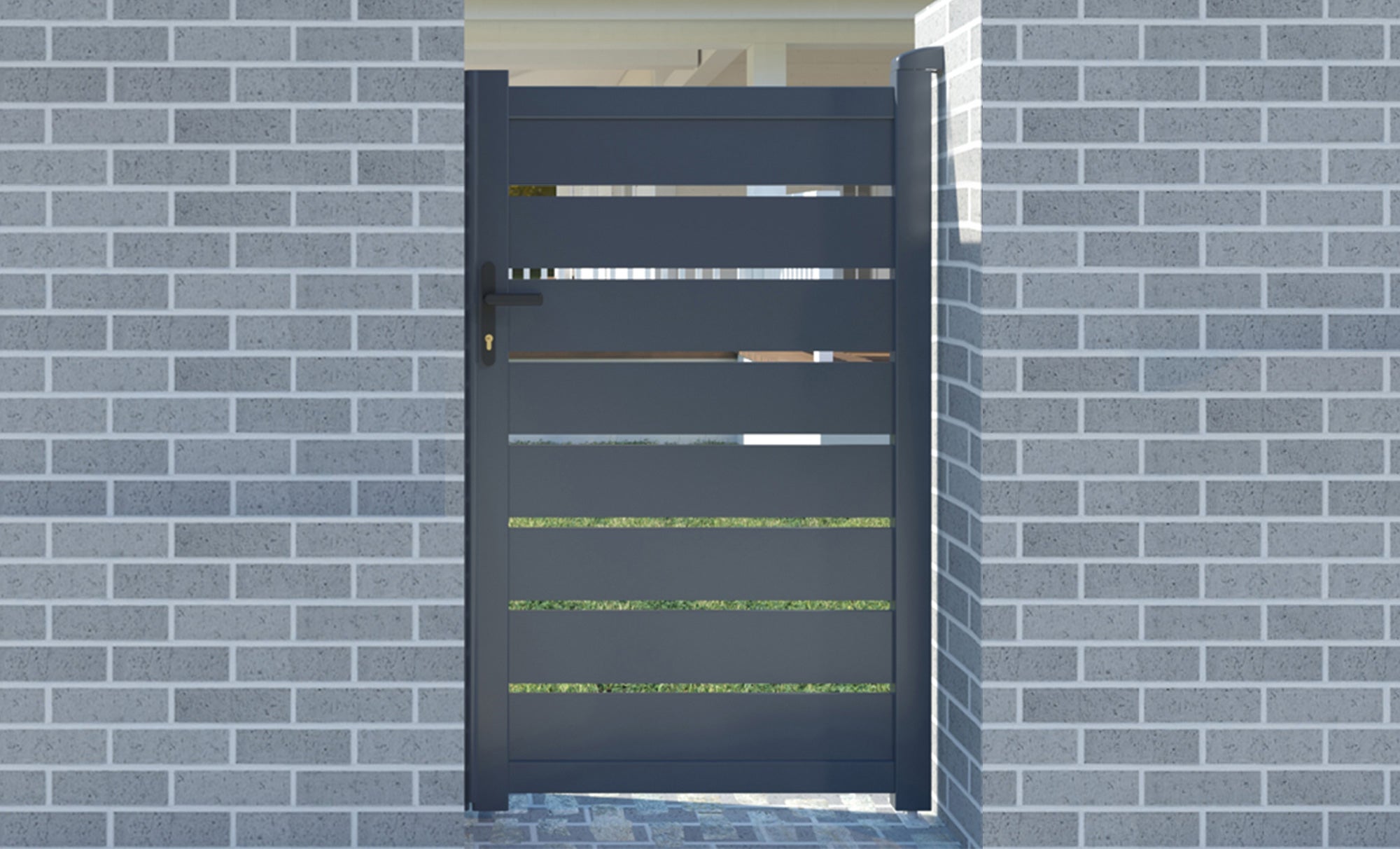 VOGEL Cancello pedonale manuale in alluminio, semi traforato 106 x 160 cm, grigio - 4