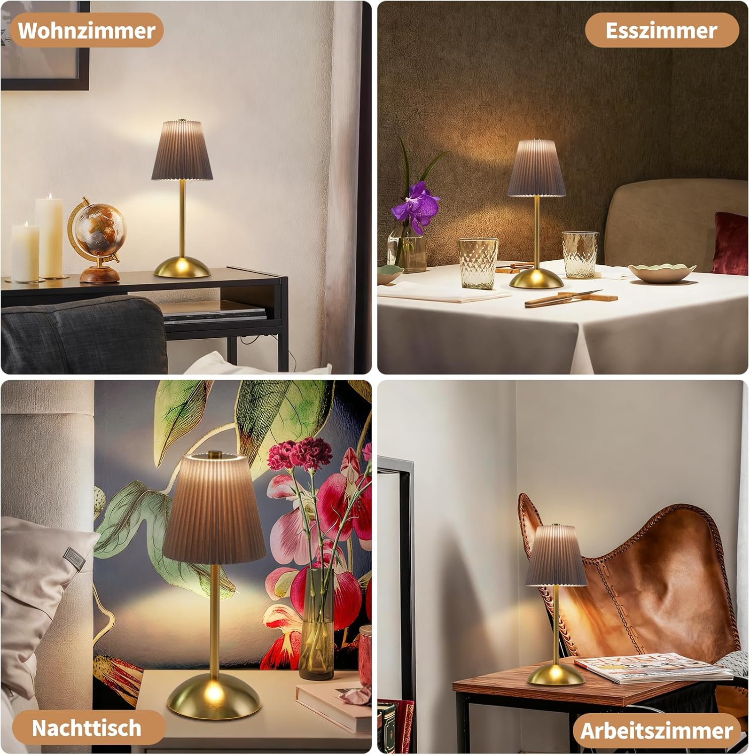 ZMH Zestaw 2 bezprzewodowych lamp stołowych LED z portem USB, 3 temperatury barwowe (zielona) - 7