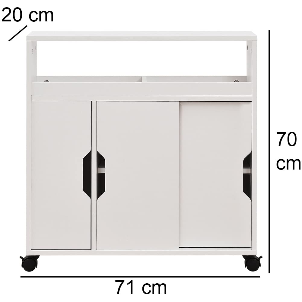 Armadietto Salvaspazio BAKAJI Con Ruote - Mobiletto Slim Bianco 52x17x67 Cm, 2 Ante Scorrimento E 1 Ribalta, Per Cucina E Bagno