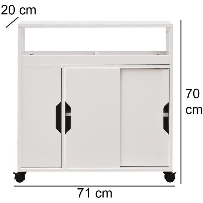 Armadietto Salvaspazio BAKAJI Con Ruote - Mobiletto Slim Bianco 52x17x67 Cm, 2 Ante Scorrimento E 1 Ribalta, Per Cucina E Bagno