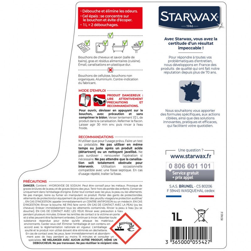 Deboucheur gel Soude 1 L STARWAX - 5542 - 2