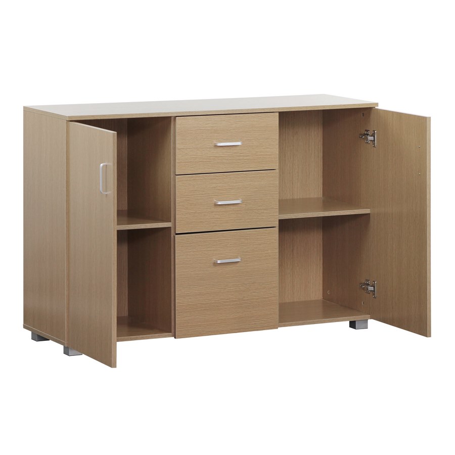 Credenza multiuso 2 cassetti e 3 ante effetto rovere 120x82x40 cm - 2