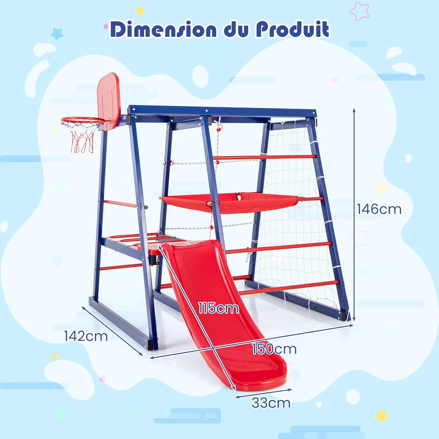 7 en 1 Aire de Jeux d’Escalade Enfant avec Toboggan & Panier de Basketball, Jouet d’Escalade Montessori avec 2 Plateforme - 5