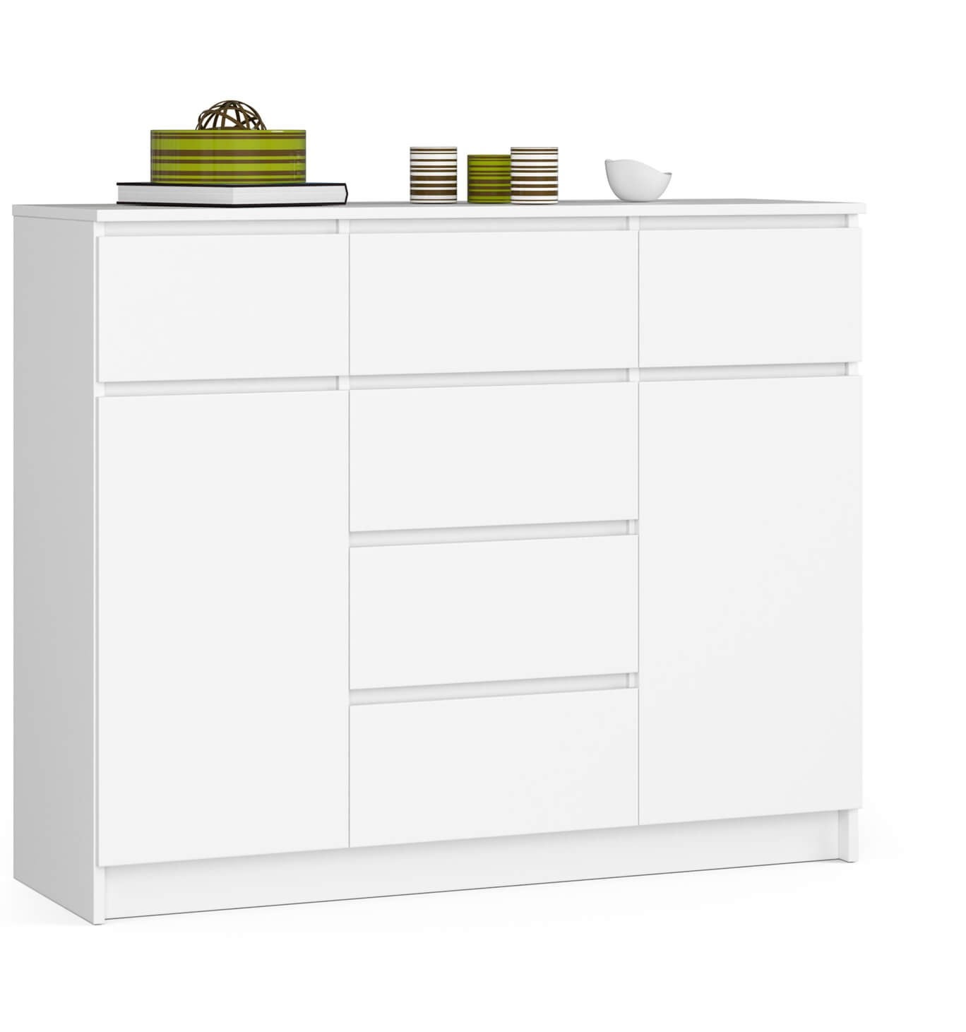 Komoda: 6 szuflad, 2 drzwi, 4 półki, biała, 120 x 99 x 40 cm