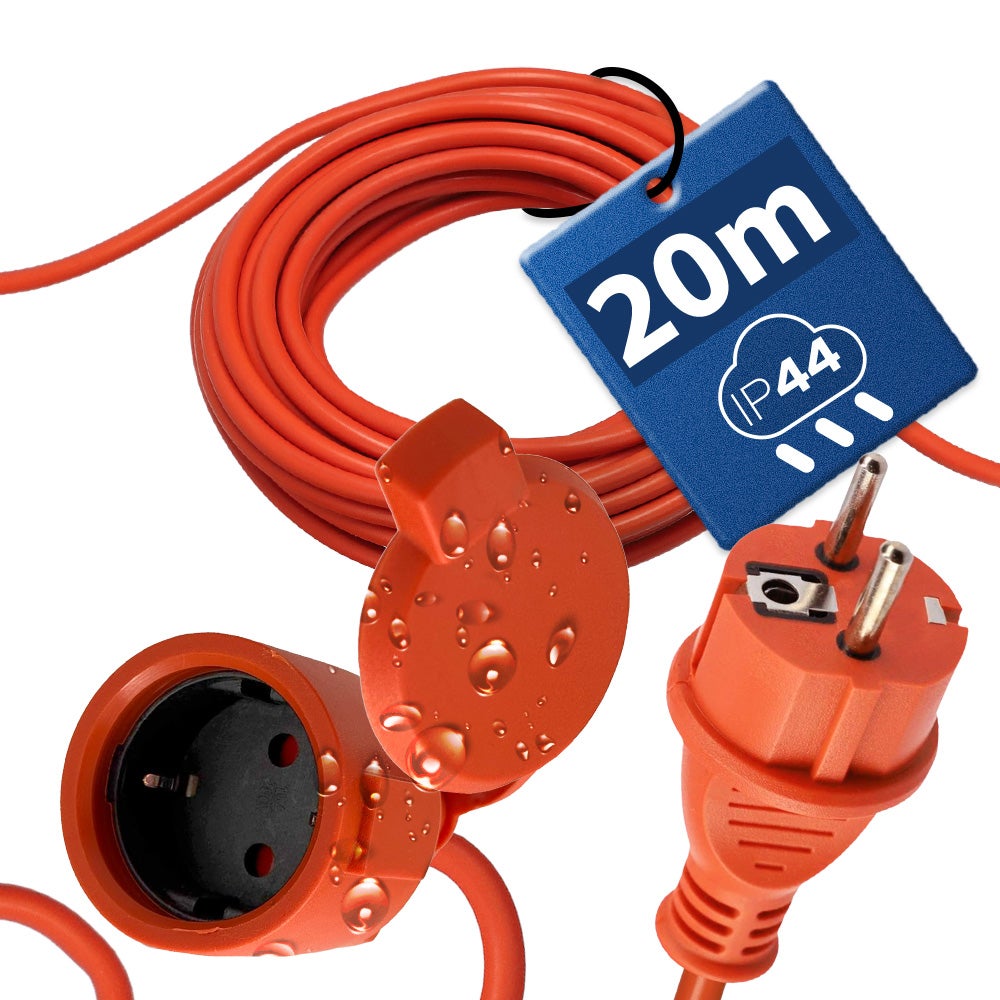 Cable Prolongador Exterior naranja Schuko 20 m (3x1,5 mm²) IP44
