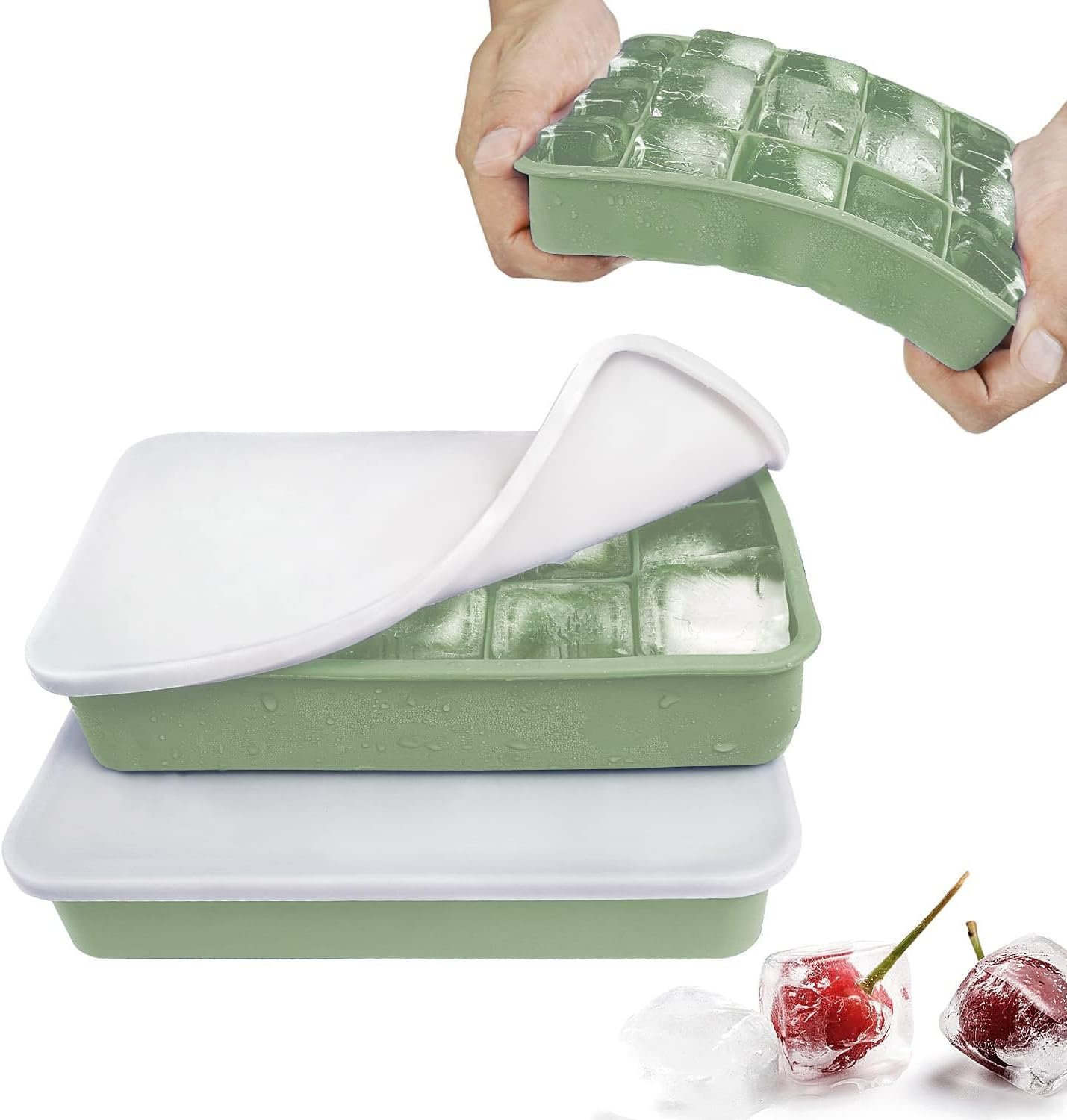Set 3 Stampini Per Cubetti Di Ghiaccio In Silicone Con Coperchio - 45 Cubetti Da 3,3 Cm, Anti-odore, Senza BPA, Lavabili In Lavastoviglie