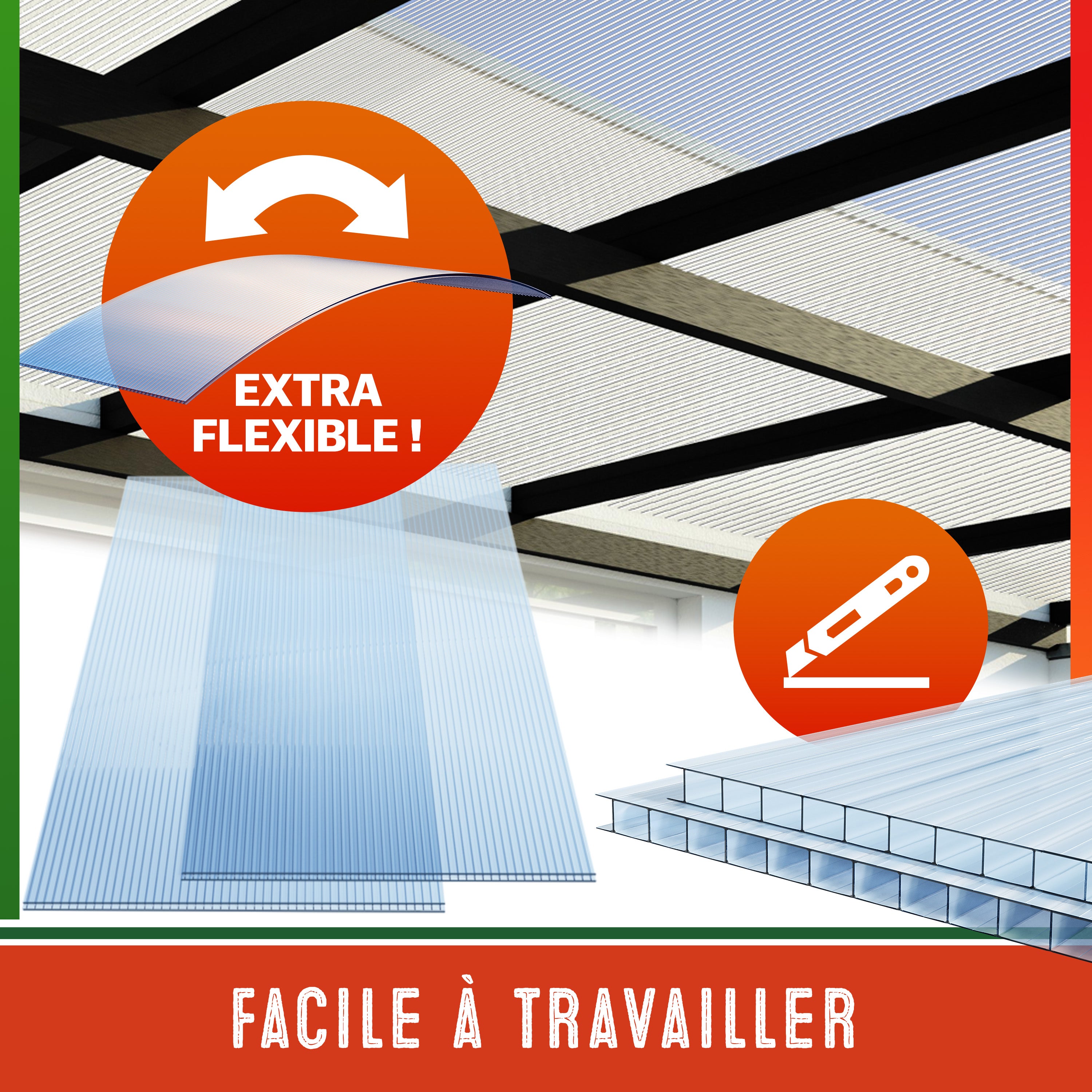 GARDEBRUK® 14x Plaques de polycarbonate creux 4mm 121x60,5cm 50 clips vitrage serre de jardin 10,25m² résistant UV double paroi isolante alvéolaire - 5