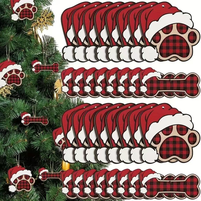20 décorations de Noël vintage en forme de patte de chien et d'os, en