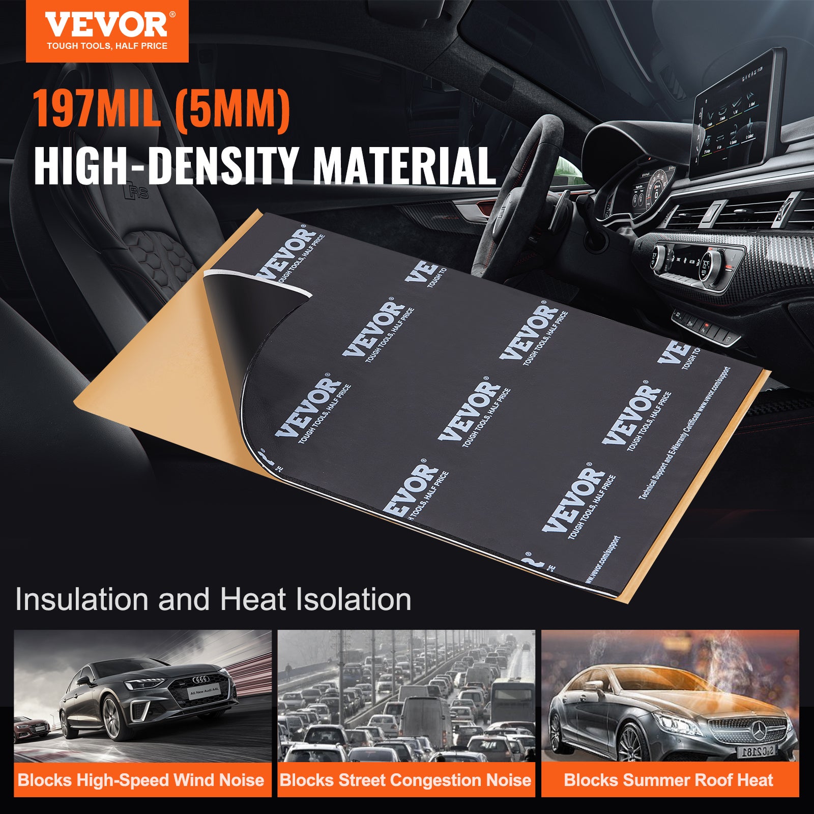 Tapis d'Isolation Phonique VEVOR 5,1 mm Insonorisation Voiture 2,3 m² Matériau Insonorisant Automobile Caoutchouc Butyle 247,9x390,9 mm Tapis Isolant - 2