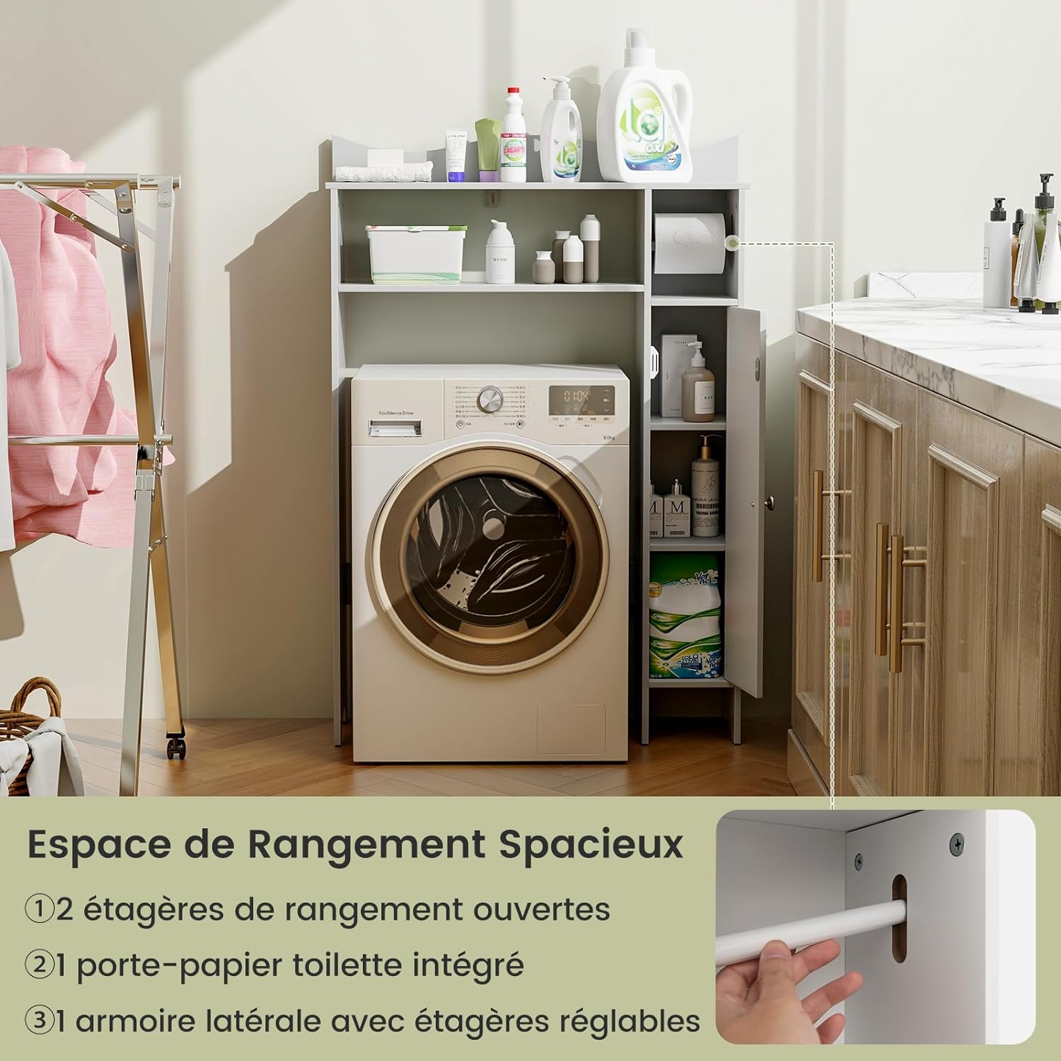 Scaffale Da Bagno Sopra WC YITAHOME | Mobile Salvaspazio Con Ante Scorrevoli | Porta Carta Igienica - Foto 4