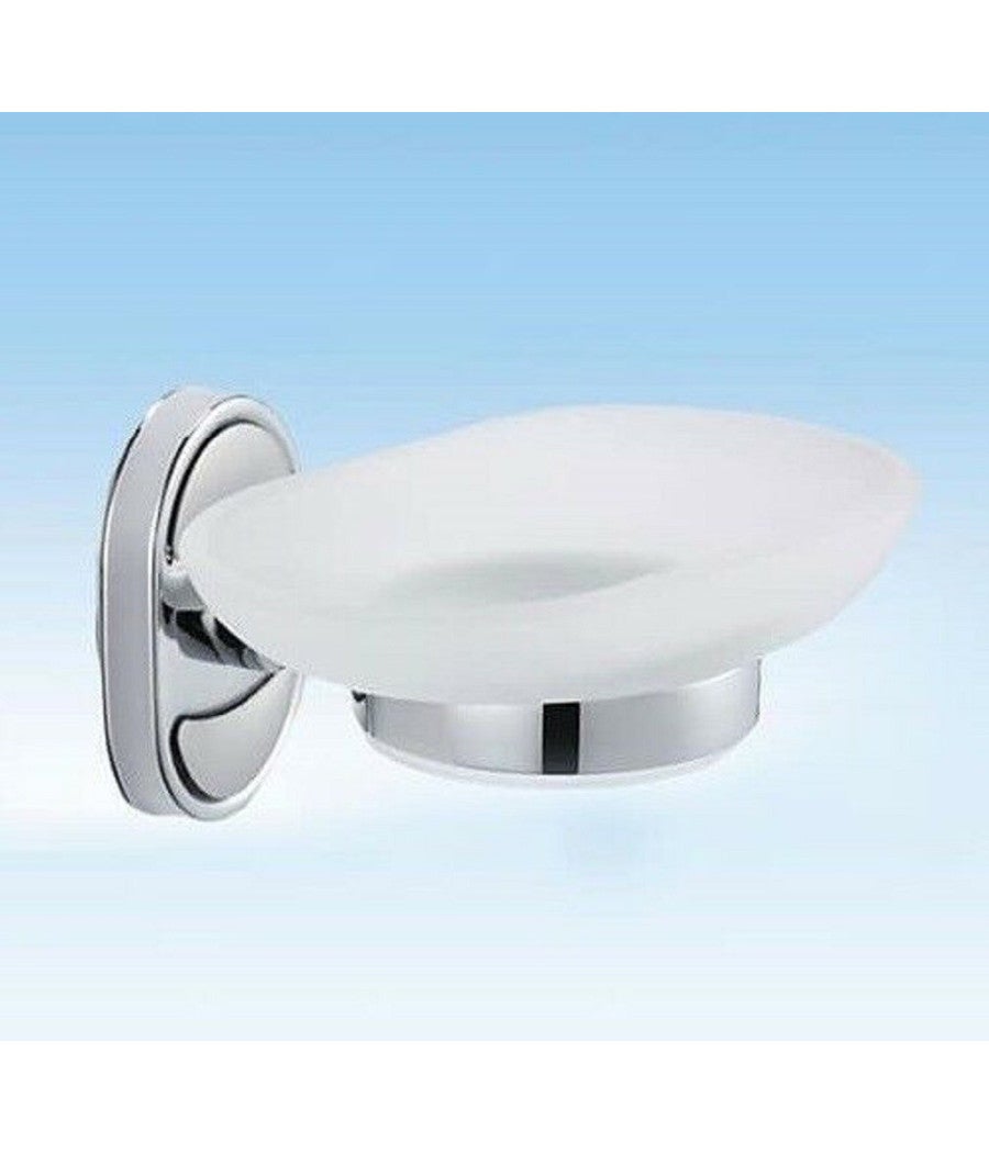 Trade Shop - Porta Sapone Saponetta Con Piattino Vetro Satinato Parete Bagno Ovale 52009 - - 3