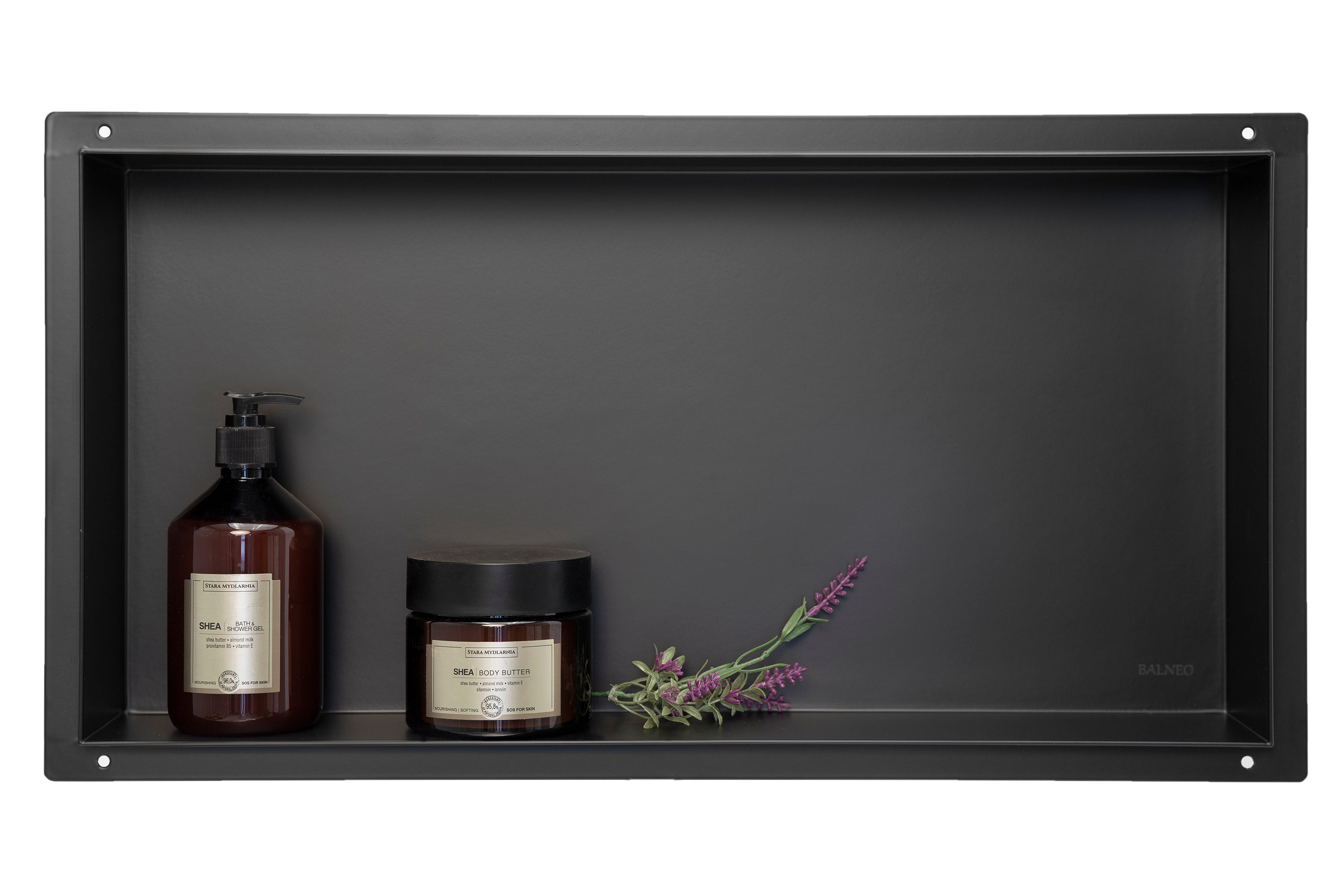 Balneo - repisa empotrada 60x30x10 cm negra de acero inoxidable wall-box no rim - estante de pared sin marco