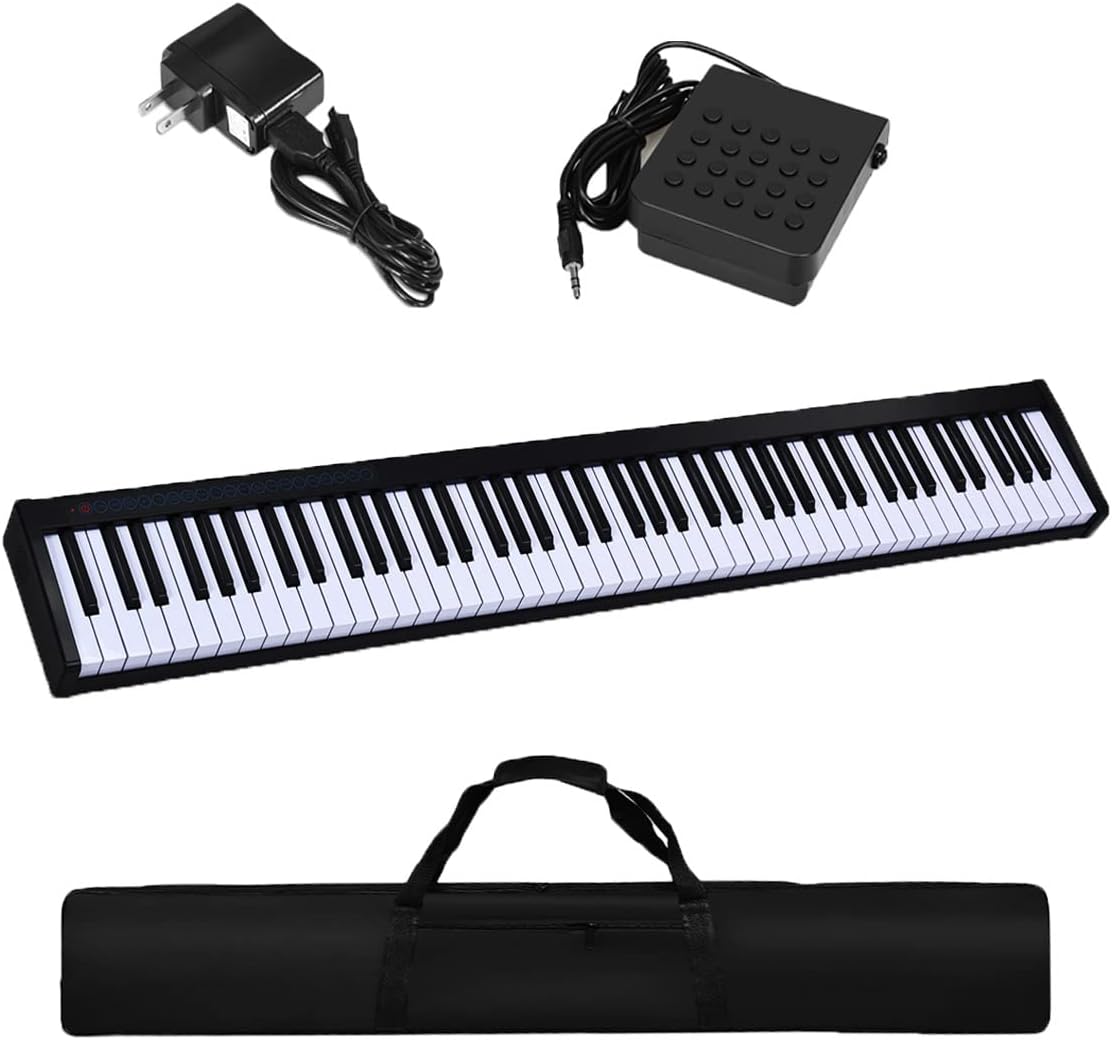 Elektroniczna Klawiatura 88 Klawiszy z Bluetooth 128 Brzmieniami i Rytmami dla Dzieci 3+ i Początkujących w Zestawie Torba na Rękę Czarna