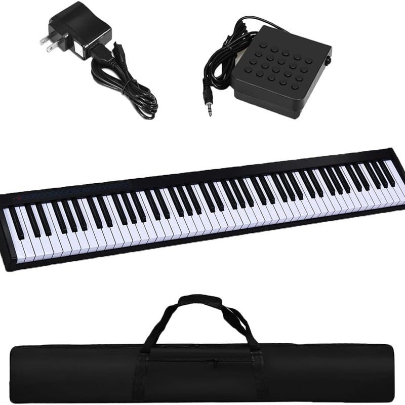 Elektroniczna Klawiatura 88 Klawiszy z Bluetooth 128 Brzmieniami i Rytmami dla Dzieci 3+ i Początkujących w Zestawie Torba na Rękę Czarna