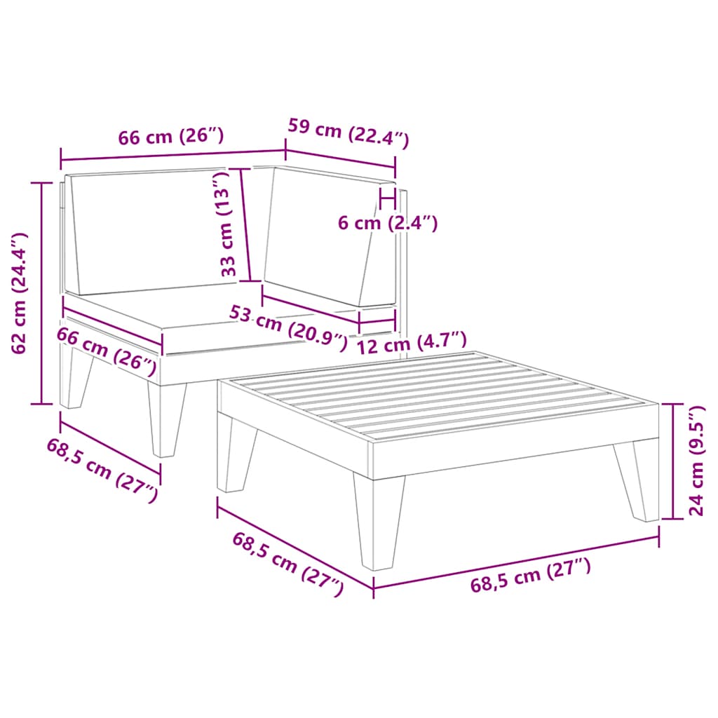 Salon de jardin 2 pcs avec coussins Bois d'acacia solide vidaXL - 7