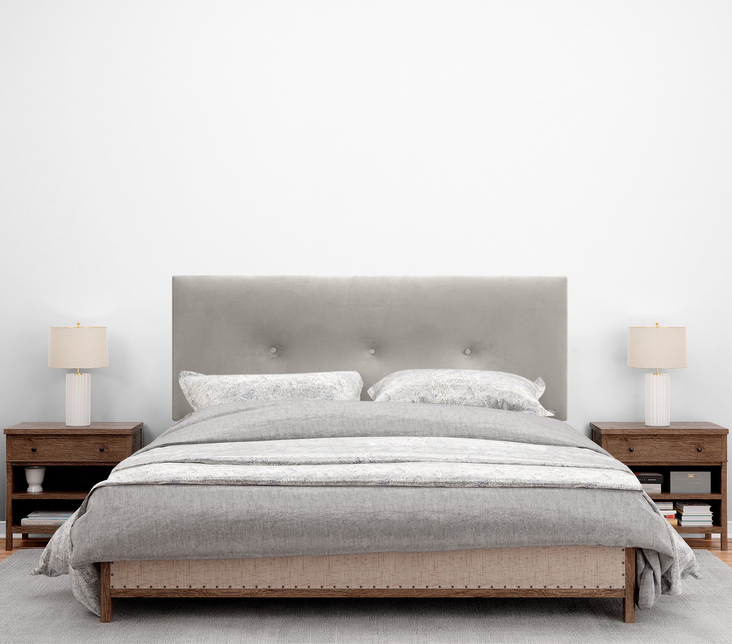 DHOME Testiera in velluto liscio con bottoni alta gamma moderna testiera imbottita per letto di lusso (Beige, 135x50cm) - 4