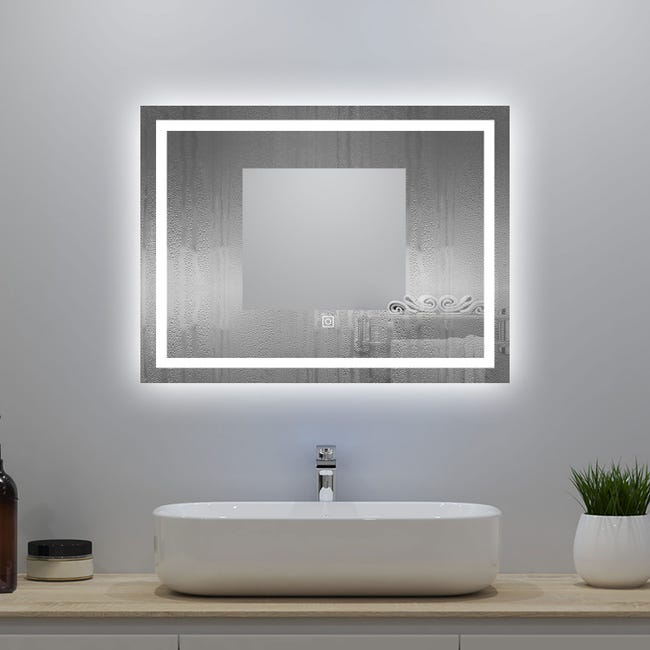 AICA 80 X 60cm Specchio Da Bagno Con LED,Rettangolare,Touch,Memoria,Dimmerabile Con 3 Colore Regolabileretroilluminato 86526771 AICA 80 X 60cm Specchio Da Bagno Con LED,Rettangolare,Touch,Memoria,Dimmerabile Con 3 Colore Regolabileretroilluminato 86526771