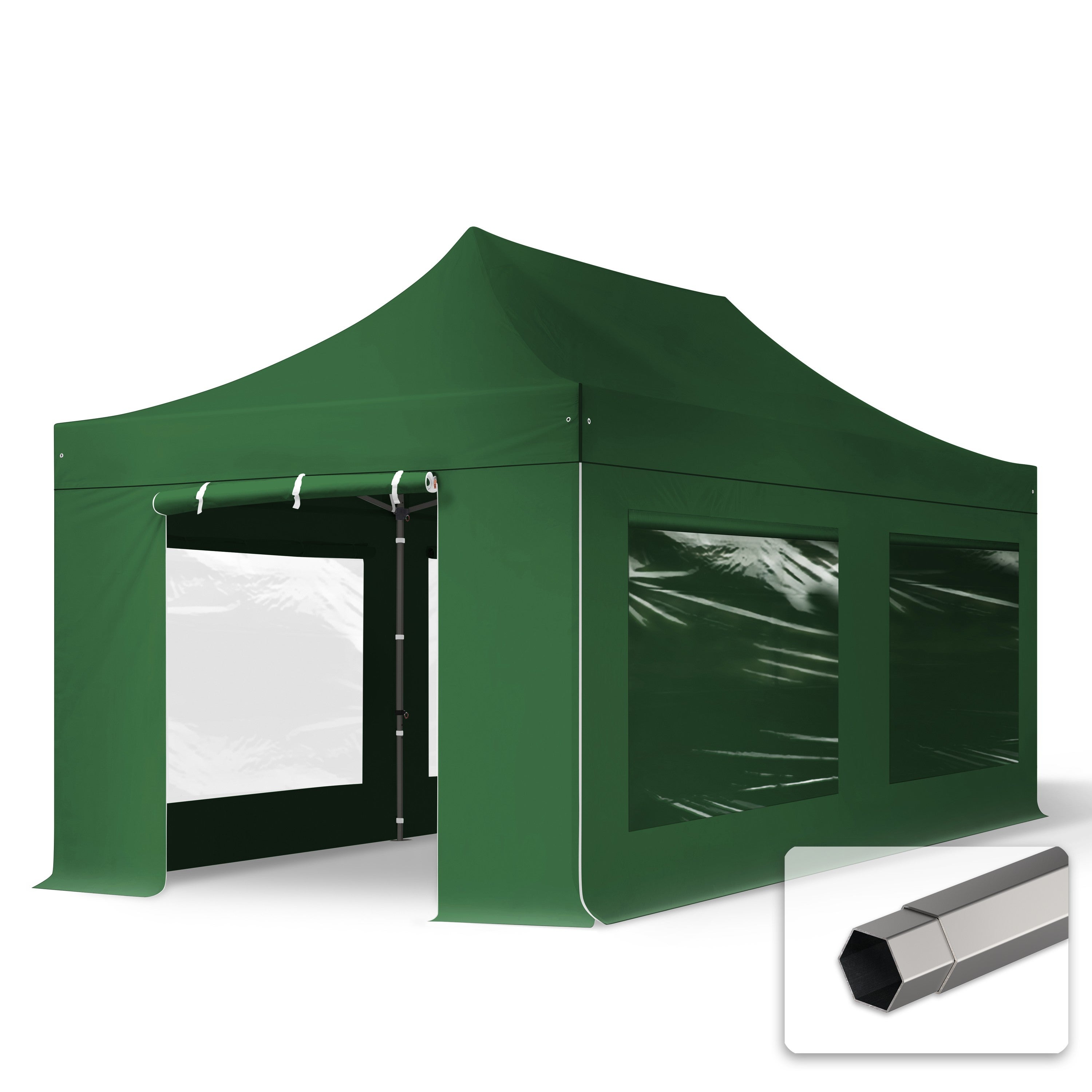 3x6 m Namiot Ekspresowy, PREMIUM Stal 40mm, ze ścianami bocznymi, okna panoramiczne, ciemnozielony