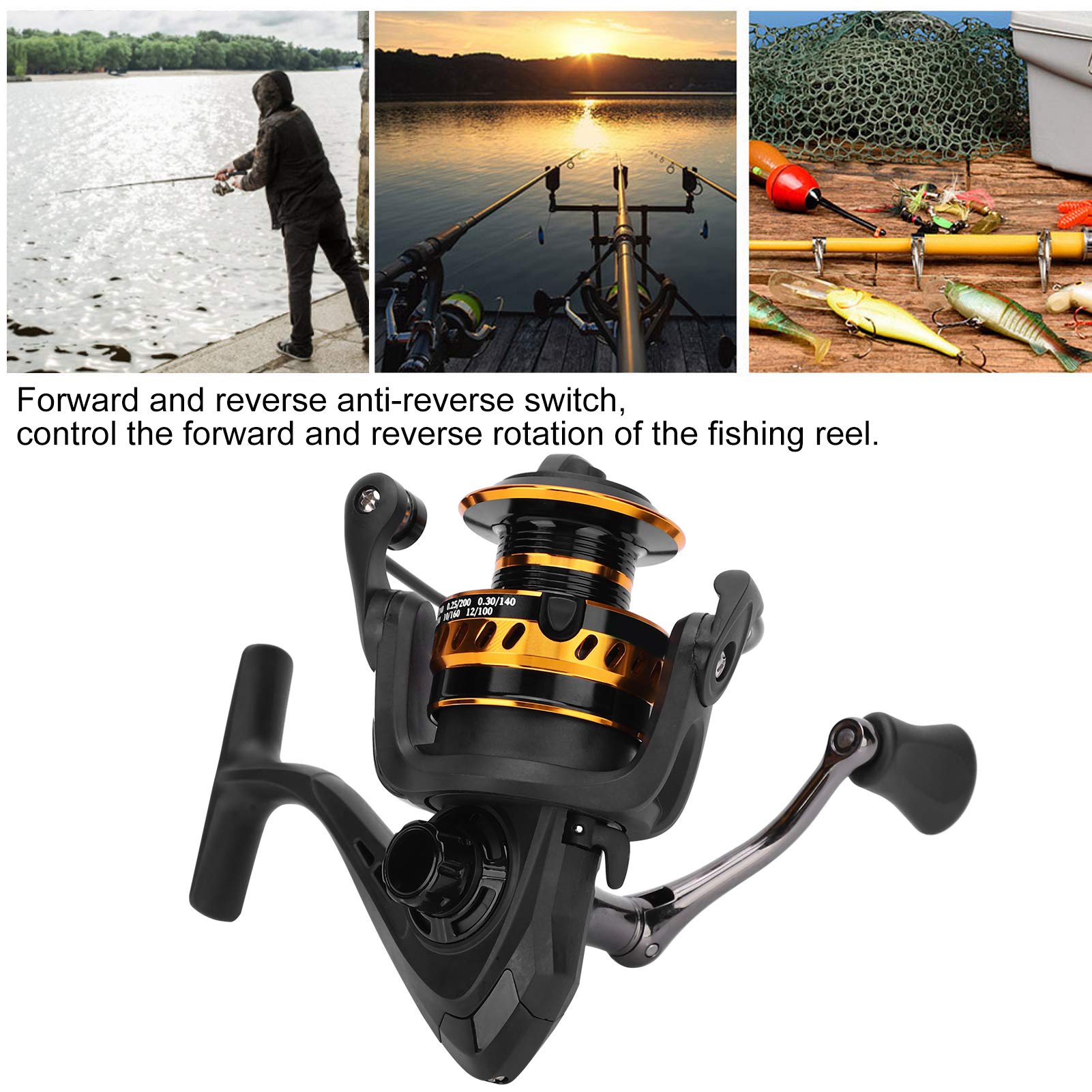 Accessorio per la pesca con zattera a dondolo con canna da pesca portatile in metallo con lenza da pesca (LT4000 oro nero) - 3