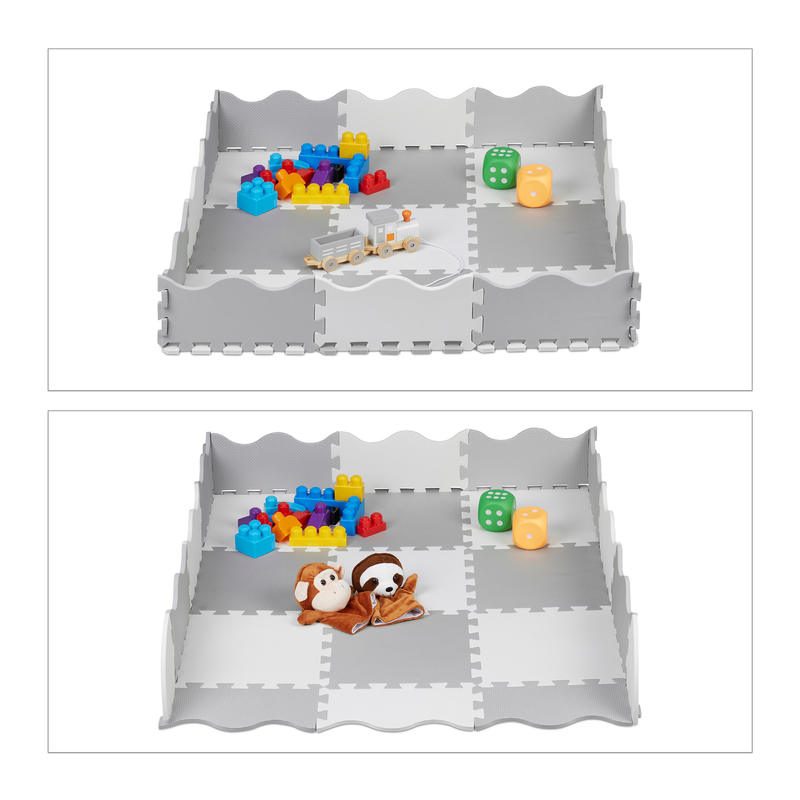 Tapis puzzle 25 pièces, mousse EVA, sans substances nocives, 0,77 m2, dalle jeu enfant avec bord, gris, Relaxdays - 5