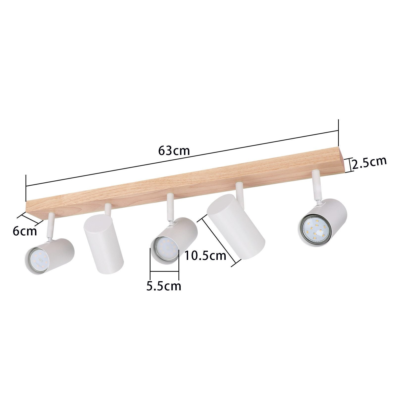 NETTLIFE Foco de techo 5 llamas madera Blanco vintage GU10 orientable 350° - 5