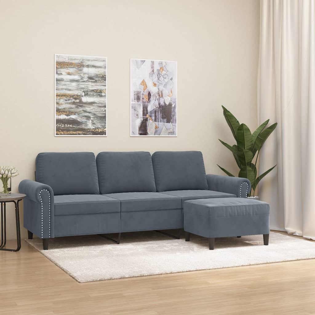 Canapé 3 Places Velours Gris Foncé 180 Cm - NEUF - Avec Oreillers