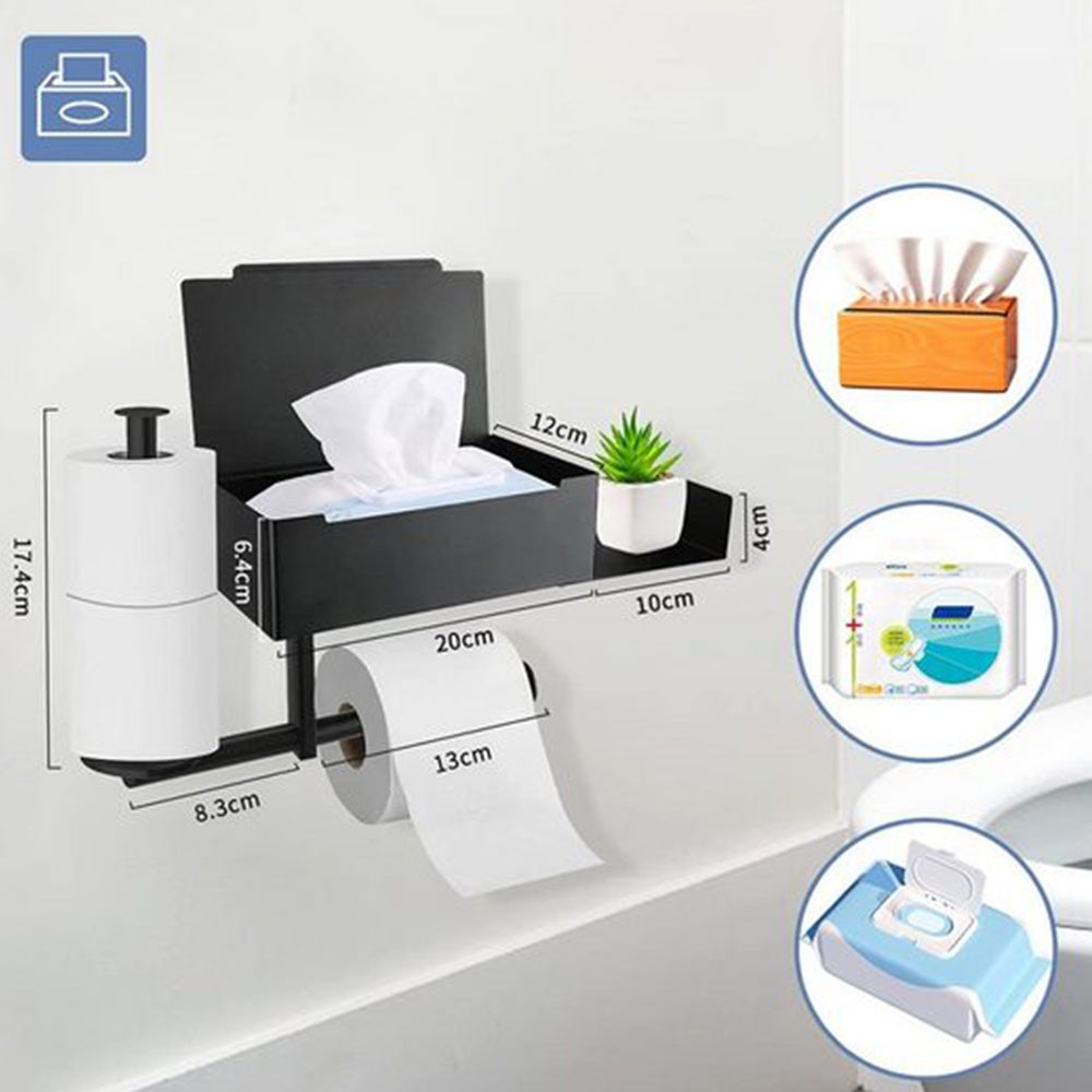 10 Caja de pañuelos de acero inoxidable, soporte de papel higiénico, estante de almacenamiento sin perforaciones, portarrollos de papel higiénico - 4