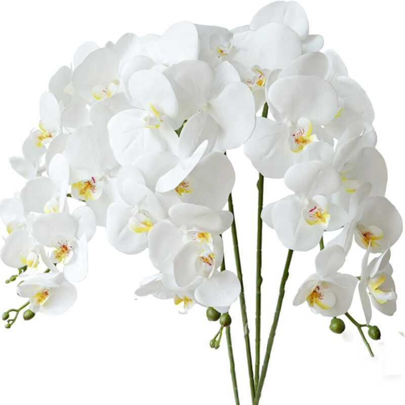 4 szt. Orchidea Phalaenopsis Sztuczne Białe Kwiaty 70cm z Liśćmi Orchidei Artificis