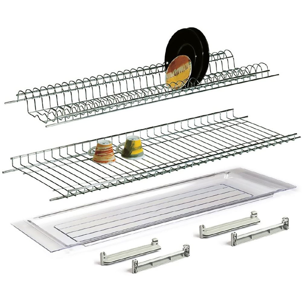 Scolapiatti A Incasso In Metallo Verniciato Grigio 86 Cm - Completo Di Staffe Per Pensile Da 90 Cm