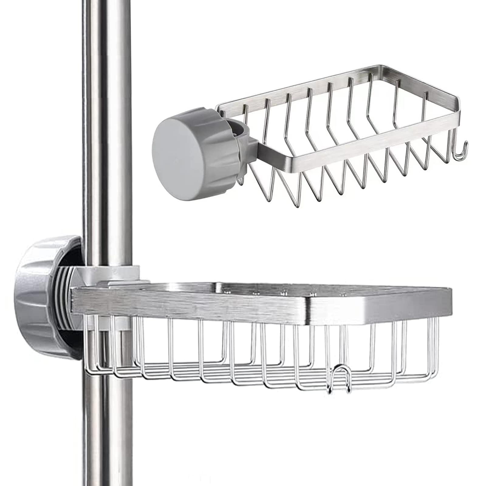 Mydelniczka na półkę prysznicową - INOX Uchwyt na szampon pod prysznic bez wiercenia do drążka 20-32mm