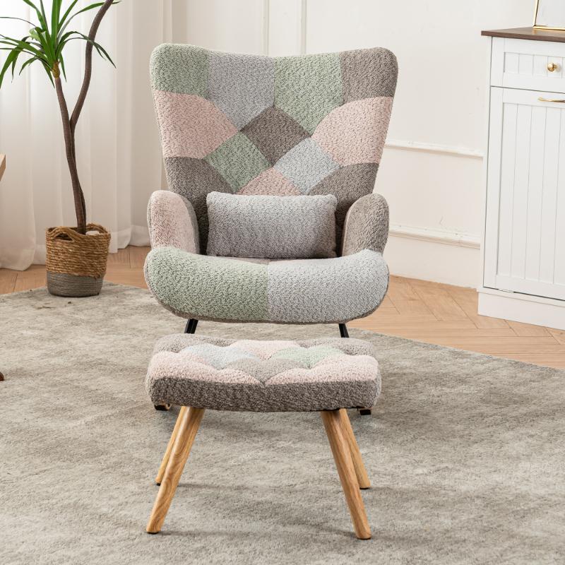 Comfy Multi-Color Rocking Chair 93cm with Footrest, Lumbar Cushion, Durable Rubberwood Frame, Relaxing Lounge Chair - 3