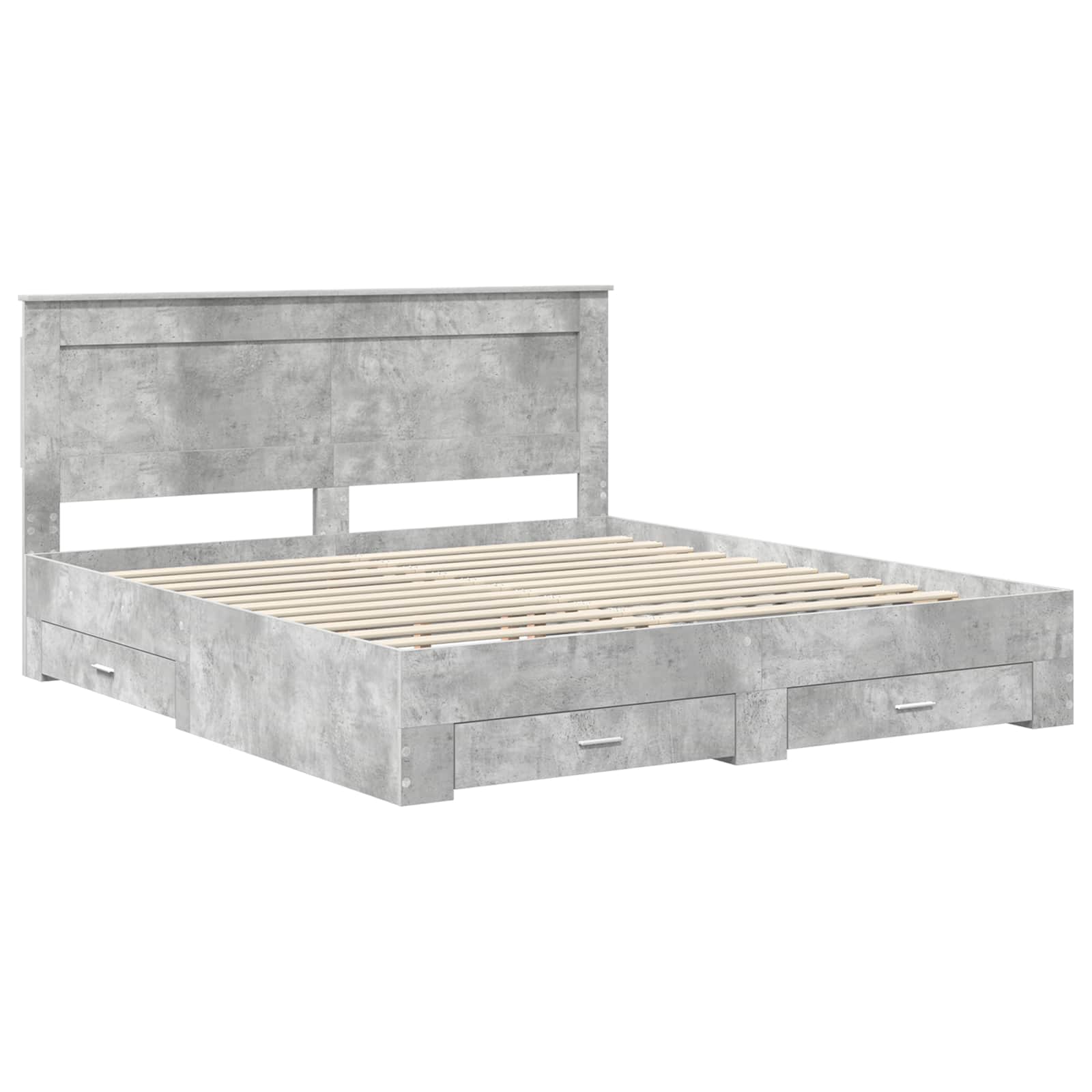 Cadre de lit gris béton 200 x 200 cm panneau de bois - 4