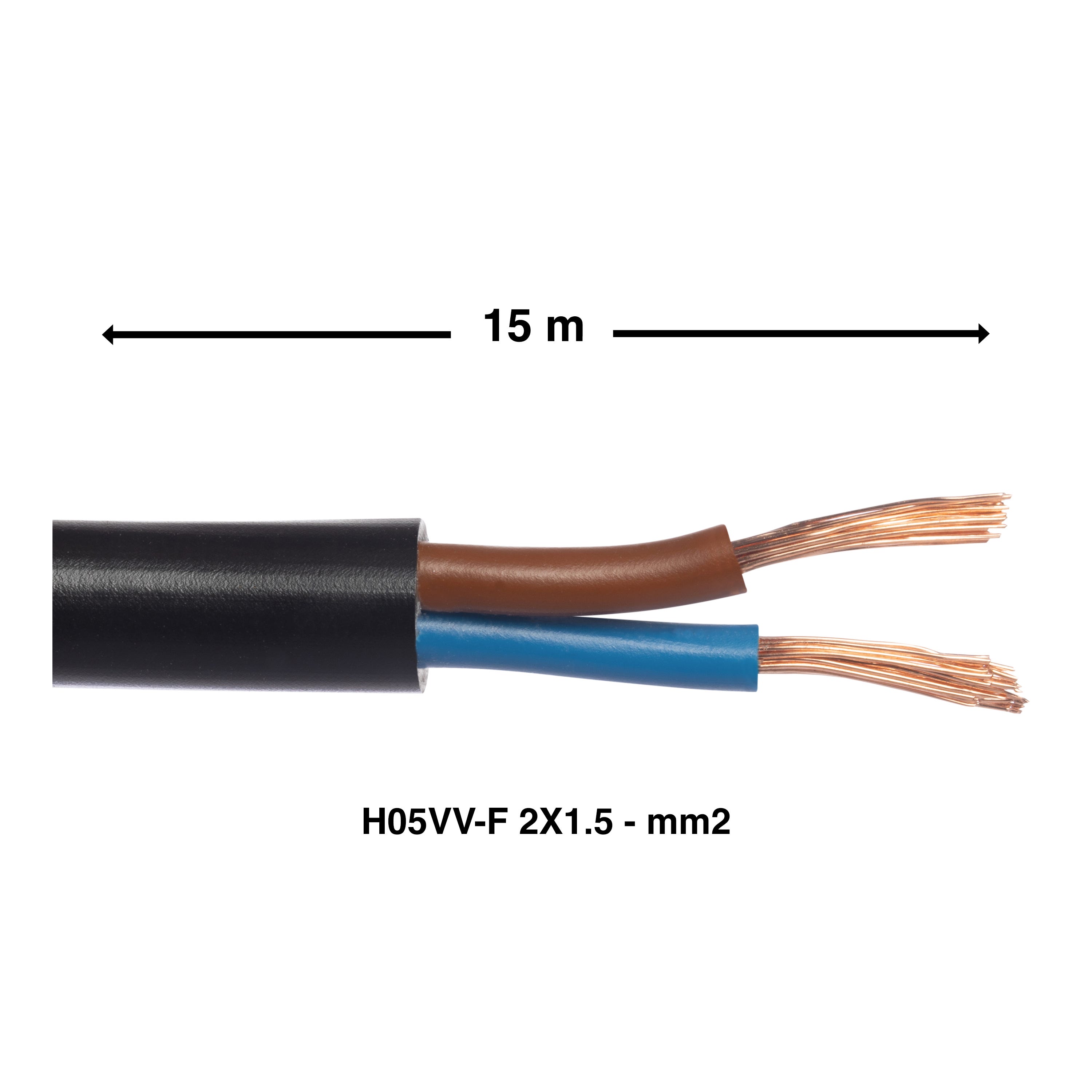 Cable eléctrico flexible H05VV-F 2 x 1,5 mm² L 15 m LEXMAN negro en rollo - 2