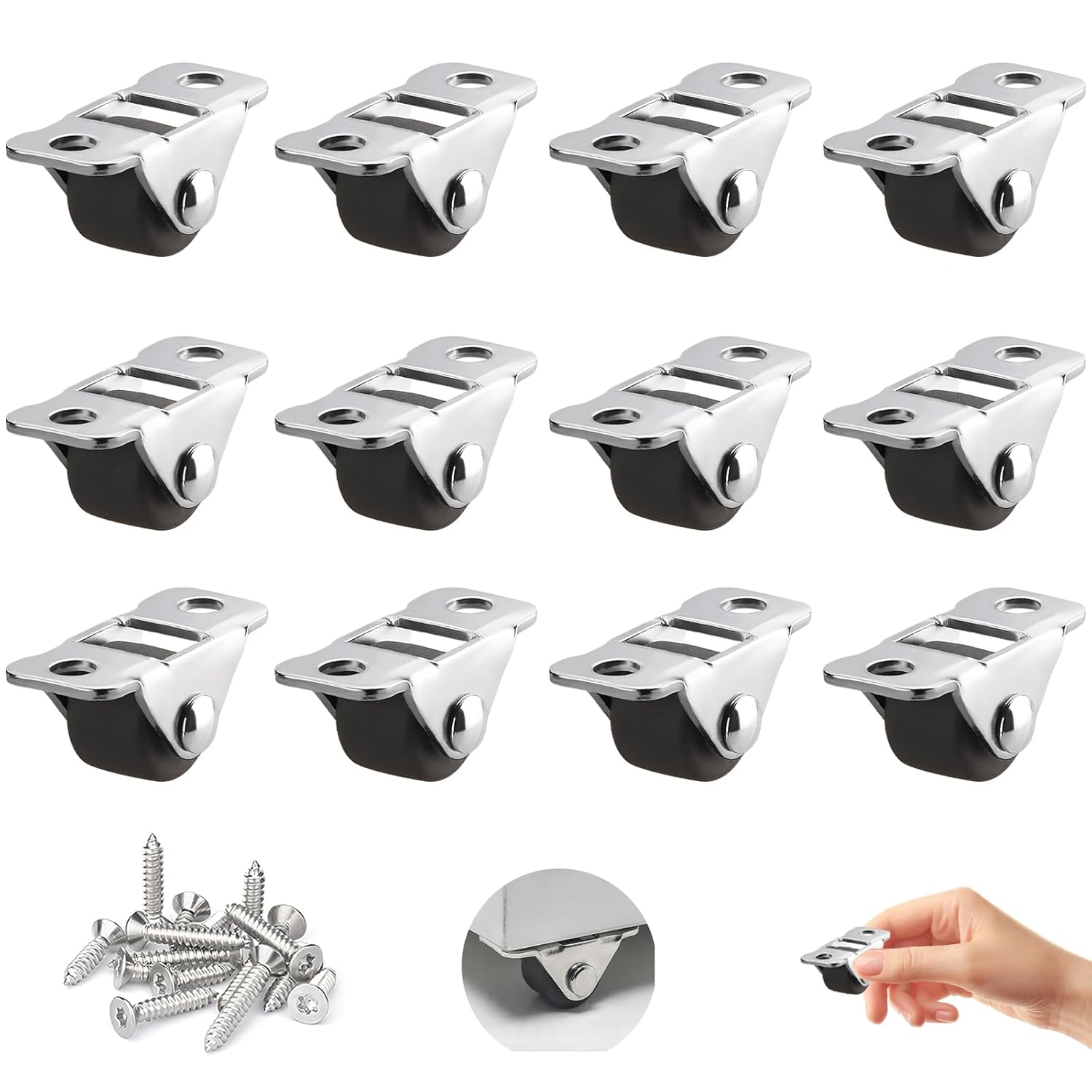 12 małych kółek gumowych 1,2 cm Kółka meblowe Kółka transportowe z płytką metalową i śrubami Miniaturowe kółka stałe