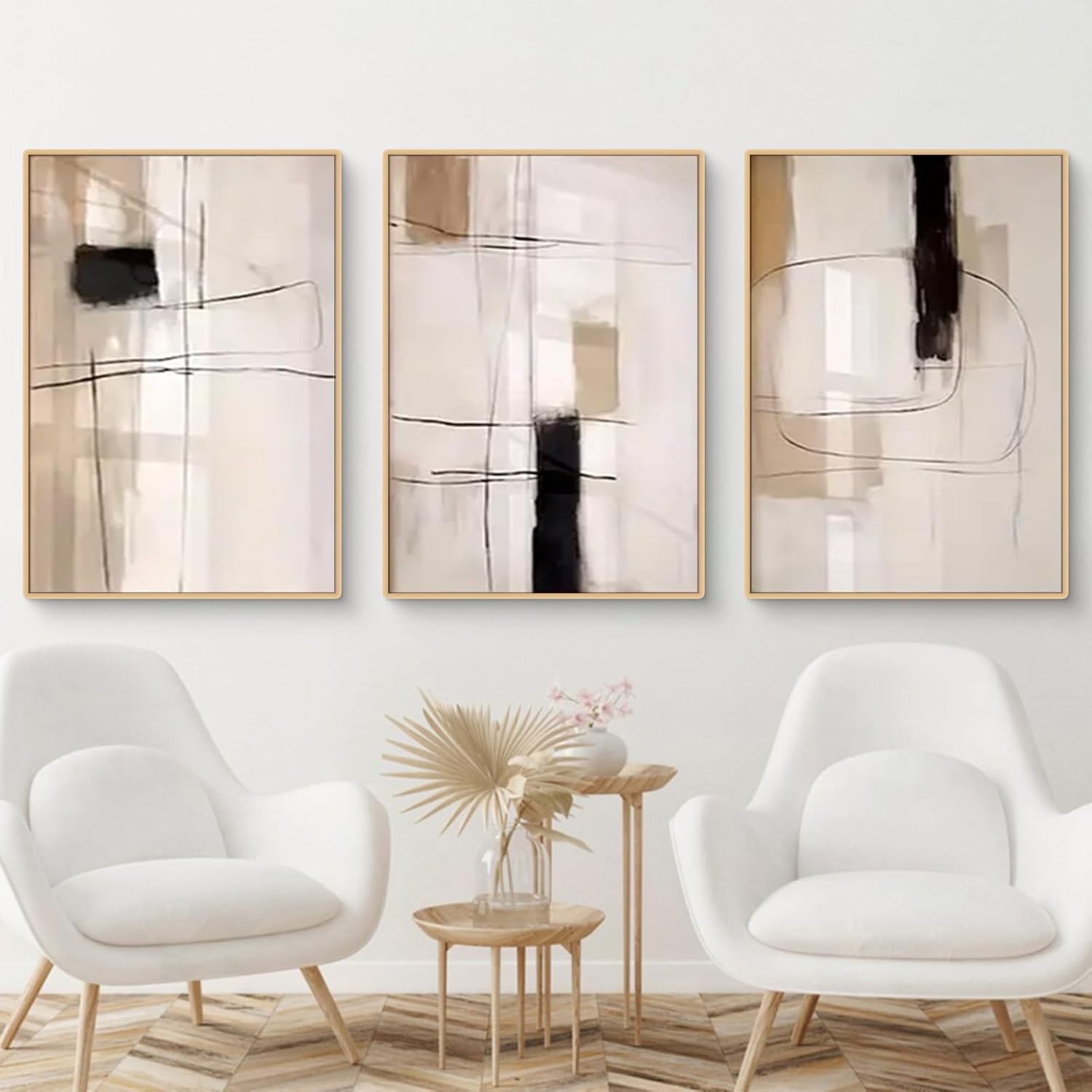 Lot de 3 posters modernes - Art abstrait - Décoration murale - Pour salon, chambre à coucher - Beige - Noir et marron (40 x 50 cm) - 2
