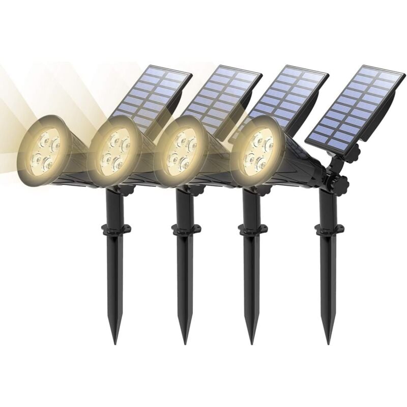 【Zestaw 4 sztuk】 Reflektory Solarne Zewnętrzne Wodoodporne Lampy Solarne Ogrodowe LED Solarne Projektory Oświetlenie Solarne do Dekoracji Ogrodu