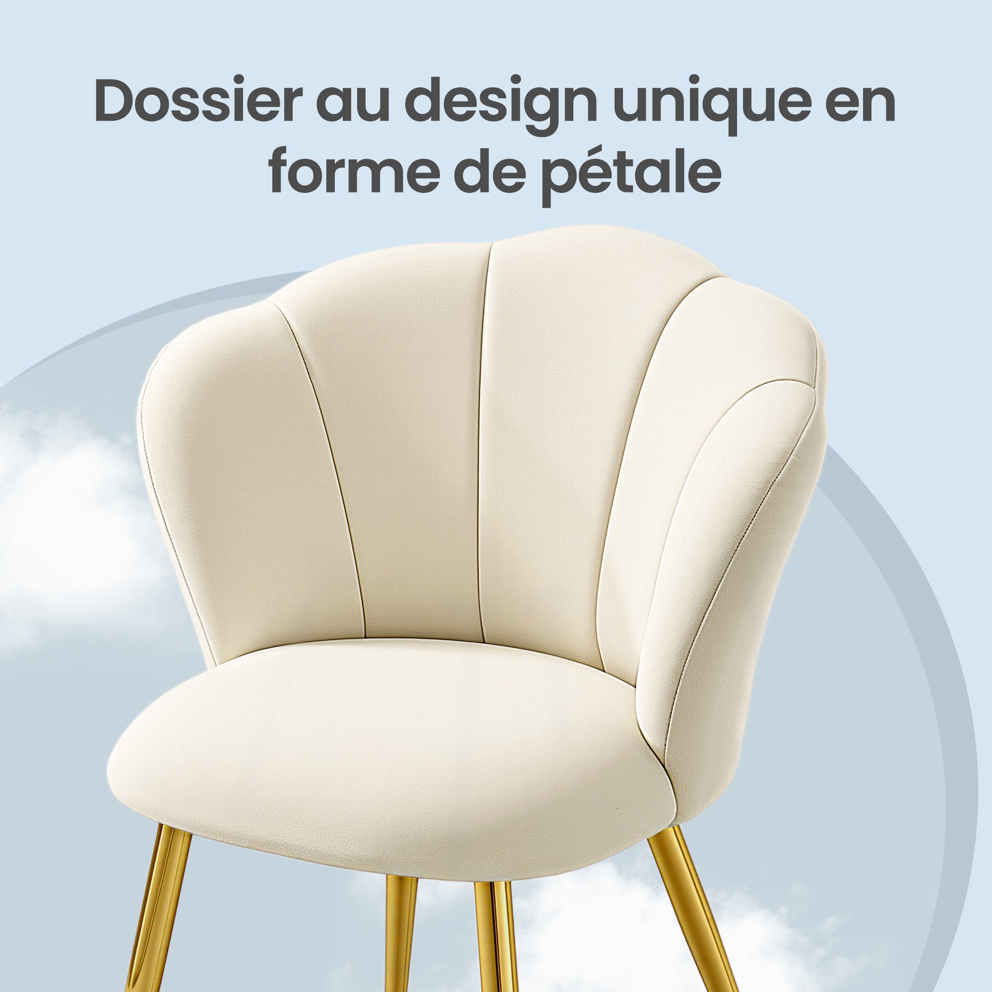 Chaise de Cuisine en Velours, Chaise Rembourrée avec Dossier Pétale, Pieds Acier, Salon, Chambre, Blanc crème - 4