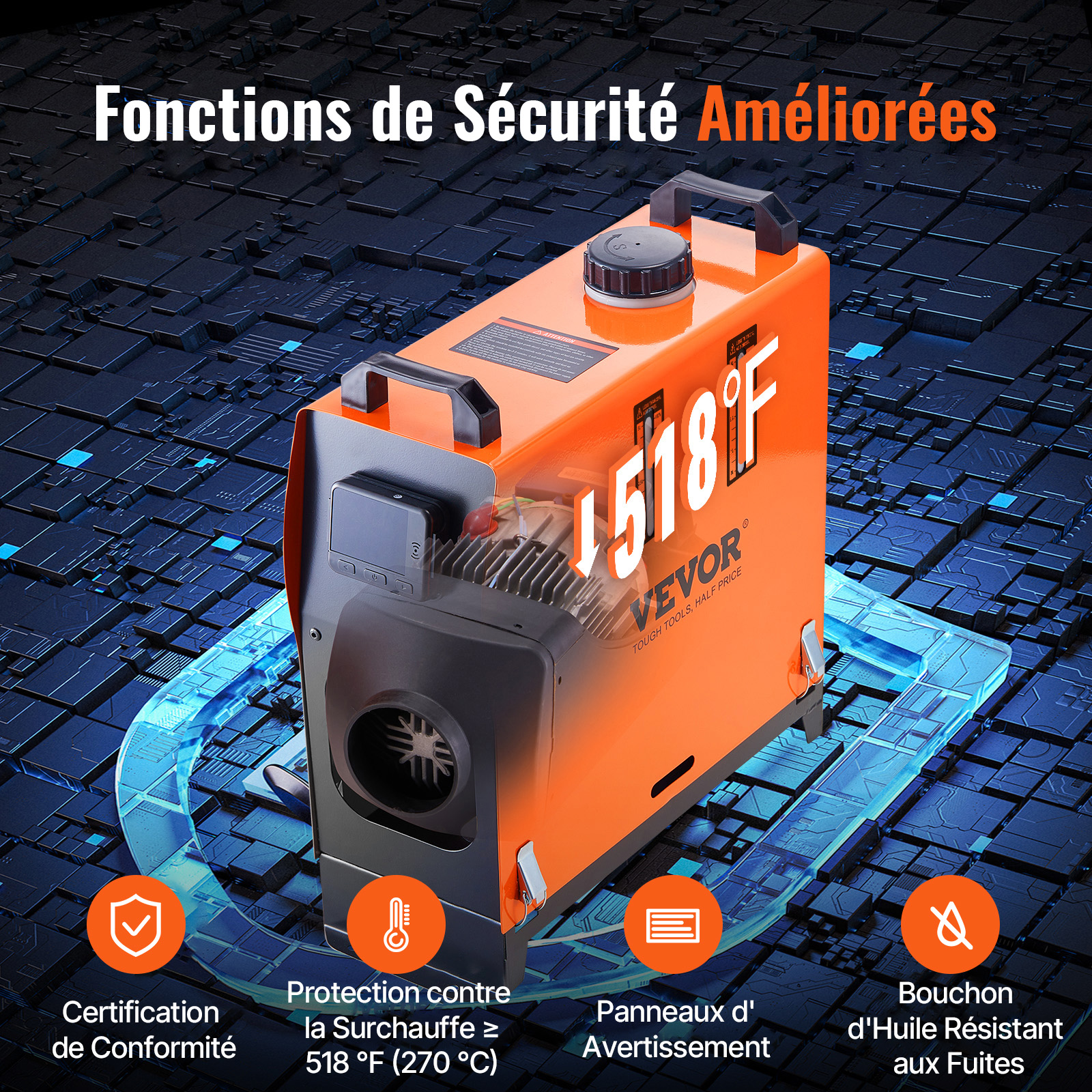 Chauffage Diesel Tout-en-Un VEVOR Portable 12V 5KW 0,16-0,52 L/h Réchauffeur d'Air Diesel 8-36 ℃ Réglable 15-20m² Contrôle LCD pour Bateau RV Auto - 5