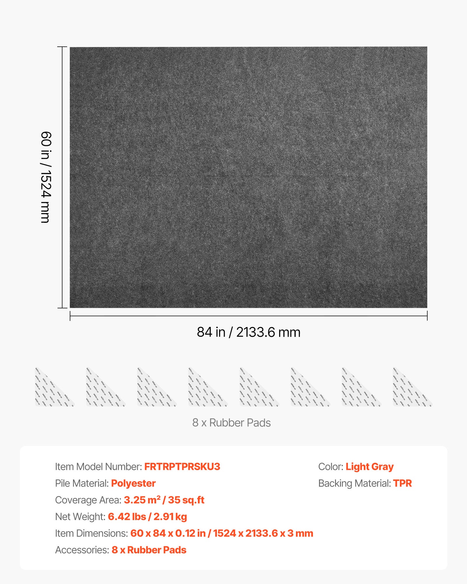 Base antiderrapante VEVOR 152,4 x 213,4 cm em feltro para proteger, azulejos e alcatifa, com almofadas de borracha, área de superfície de 3,25 m² - 7
