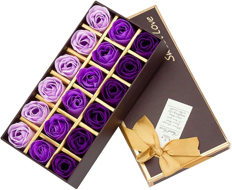 18 sztuk perfumowanych płatków róży do kąpieli, mydła do ciała w pudełku prezentowym (Purpurowy)
