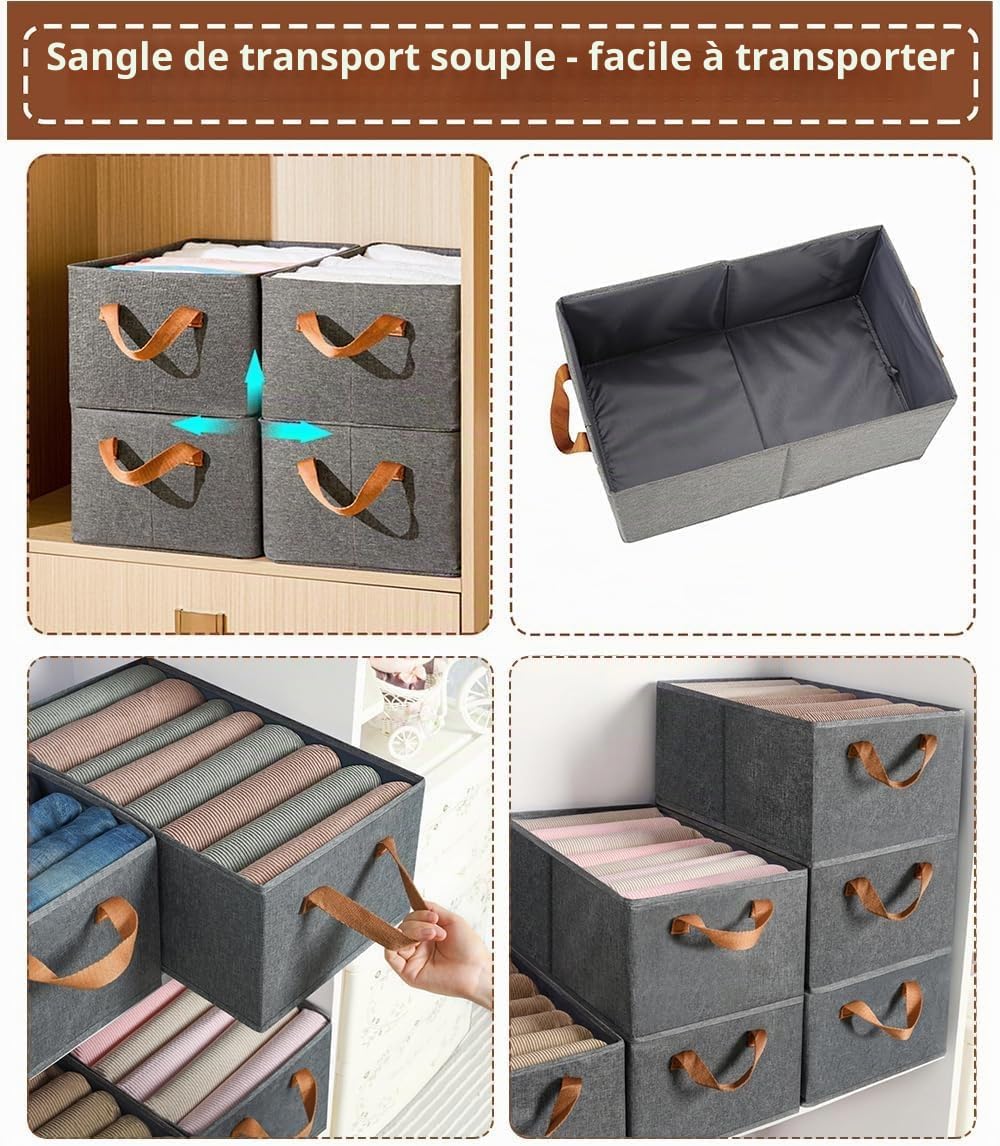 Boite Rangement tissu, Lot de 4, Panier Rangement Pliable, 45x28x20 cm ...
