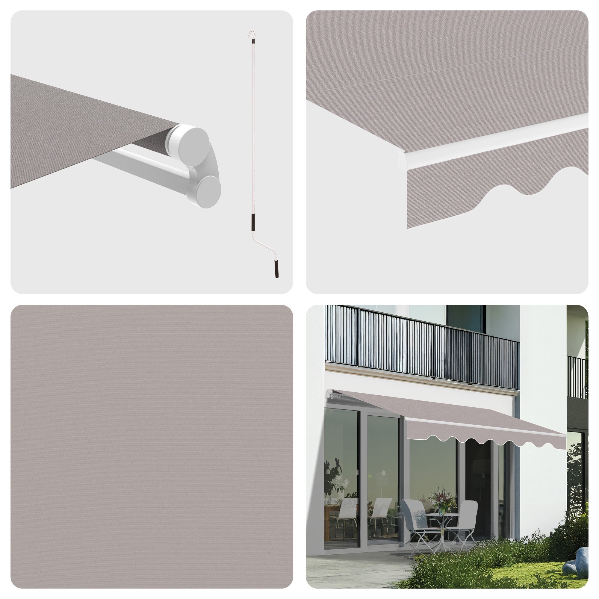 Store banne manuel 3x2,5m Gris - Toile Polyester – Structure Aluminium Inclinable Réglable - 4