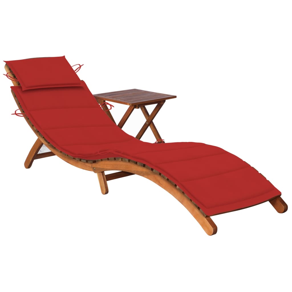 Tumbona de jardín con mesa y cojín madera maciza de acacia - COMFORTXL - 2