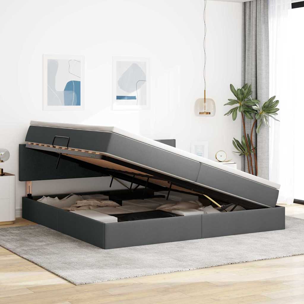 Lit avec rangement et matelas gris foncé 200 x 200 cm velours - 4