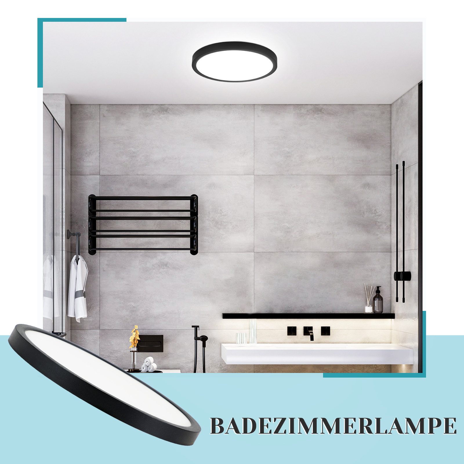 NETTLIFE Plafonnier LED plat 18 cm - 15 W, Noir, 6000 K - Éclairage moderne cuisine, couloir, chambre - 4