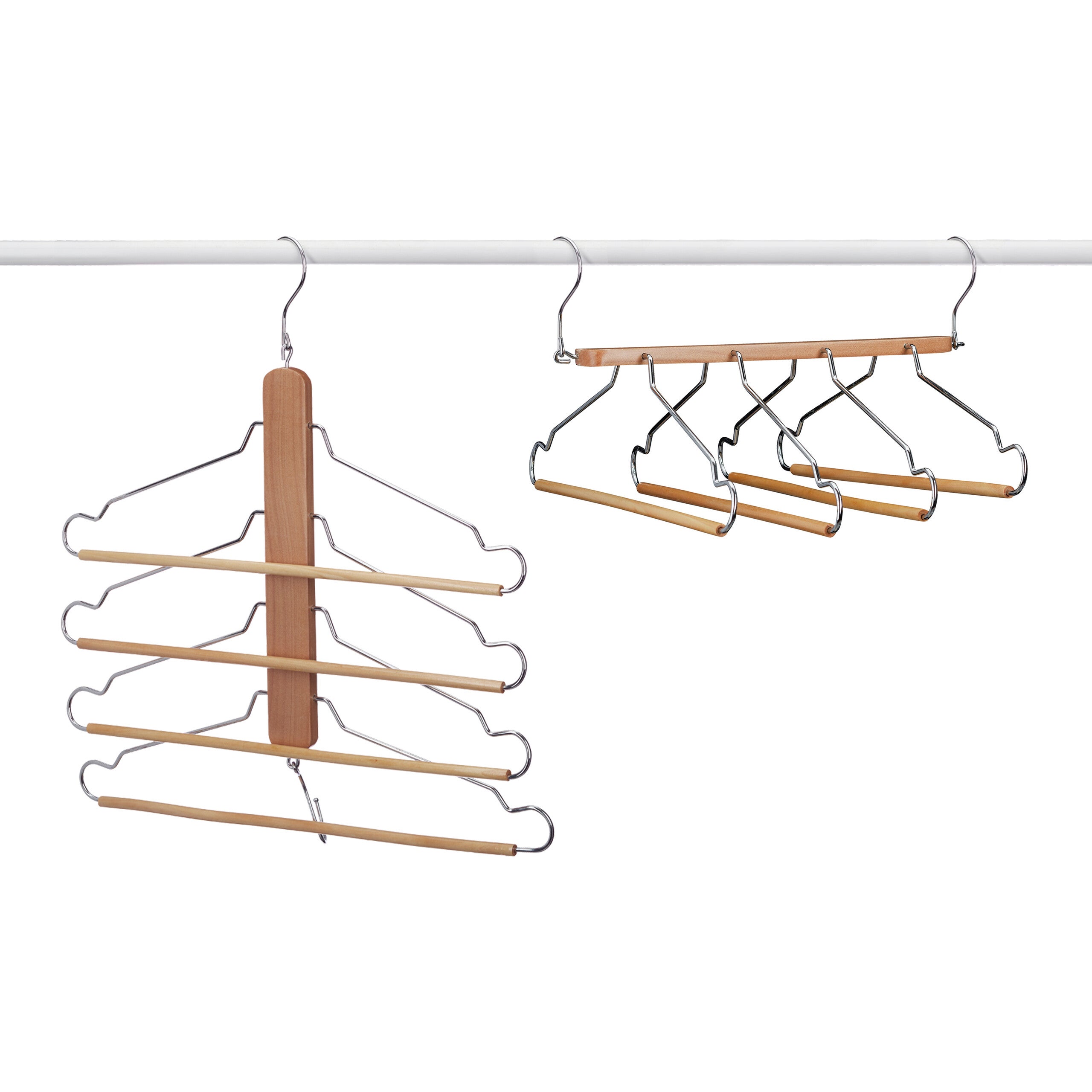 Cintre multiples set de 2 cintre multifonctions avec 4 cintres chemises crochet métal bois de lotus, nature, Relaxdays - 6