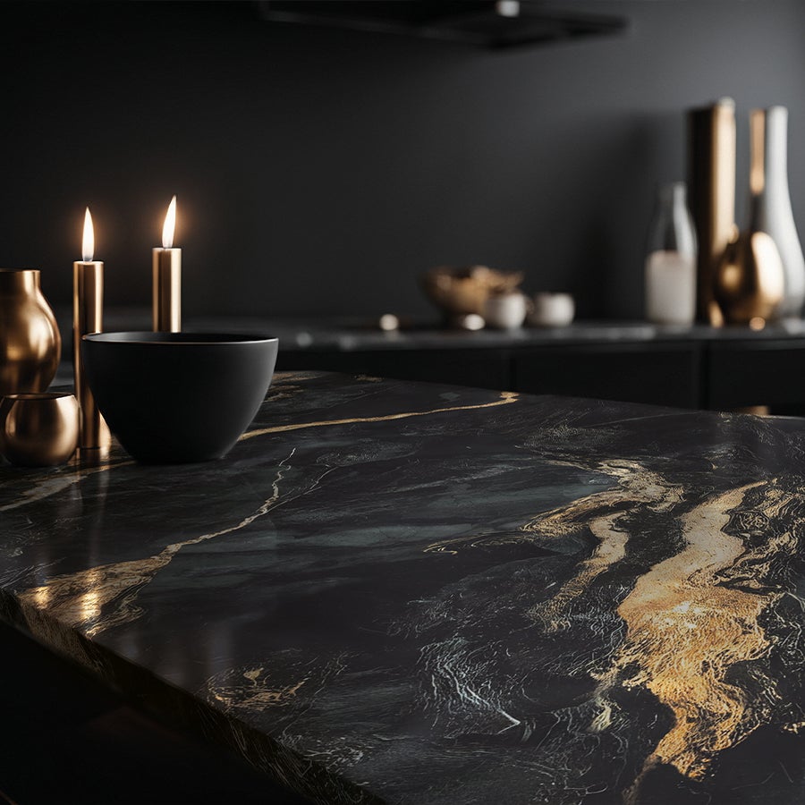 NERON: Vinyle adhésif pour plan de travail de cuisine et salle de bain. Résistant aux taches. Imperméable. Facile à poser et à nettoyer. 0,65x2m - 2
