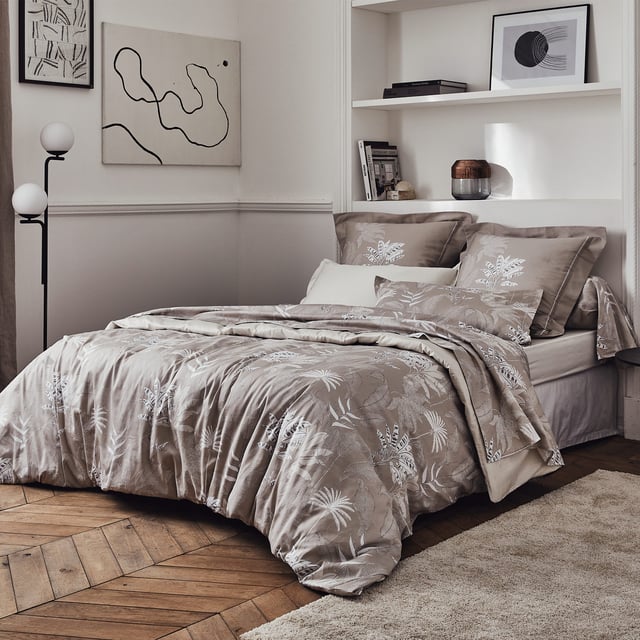 Parure de lit 240x220 cm 50x70 cm satin CAYENNE beige Ficelle 3 pièces