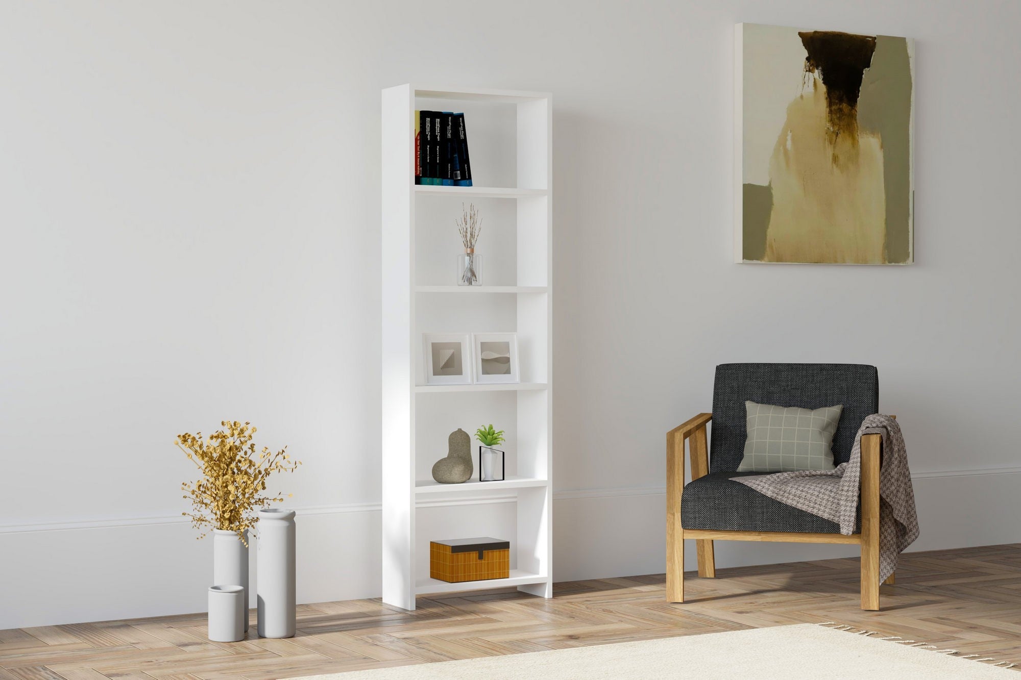 Biblioteca NEW, alb, PAL melaminat, 50x20x160 cm